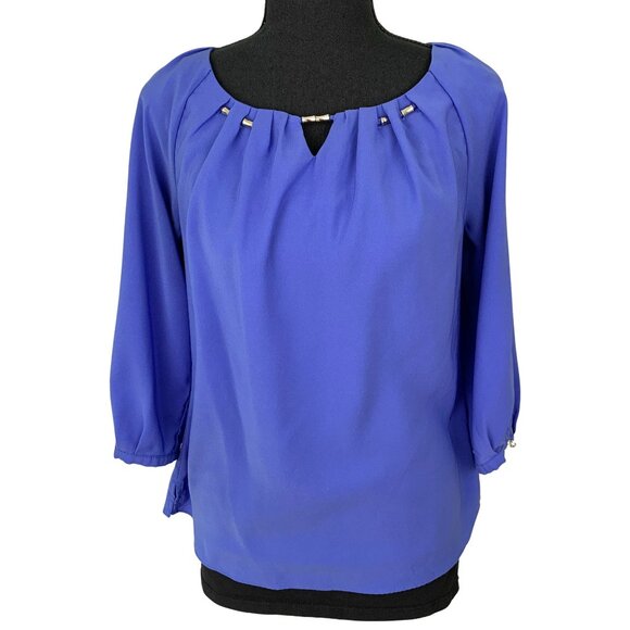 Cornflower Blue Top Three Quarter Sleeve - Picture 1 of 8